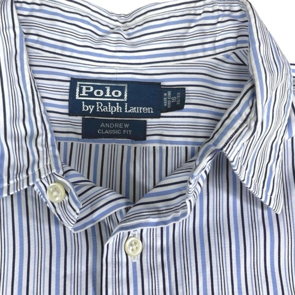 Polo Ralph Lauren 16 32/33 Blue Striped Andrew Classic Fit Button‎ Down Preppy